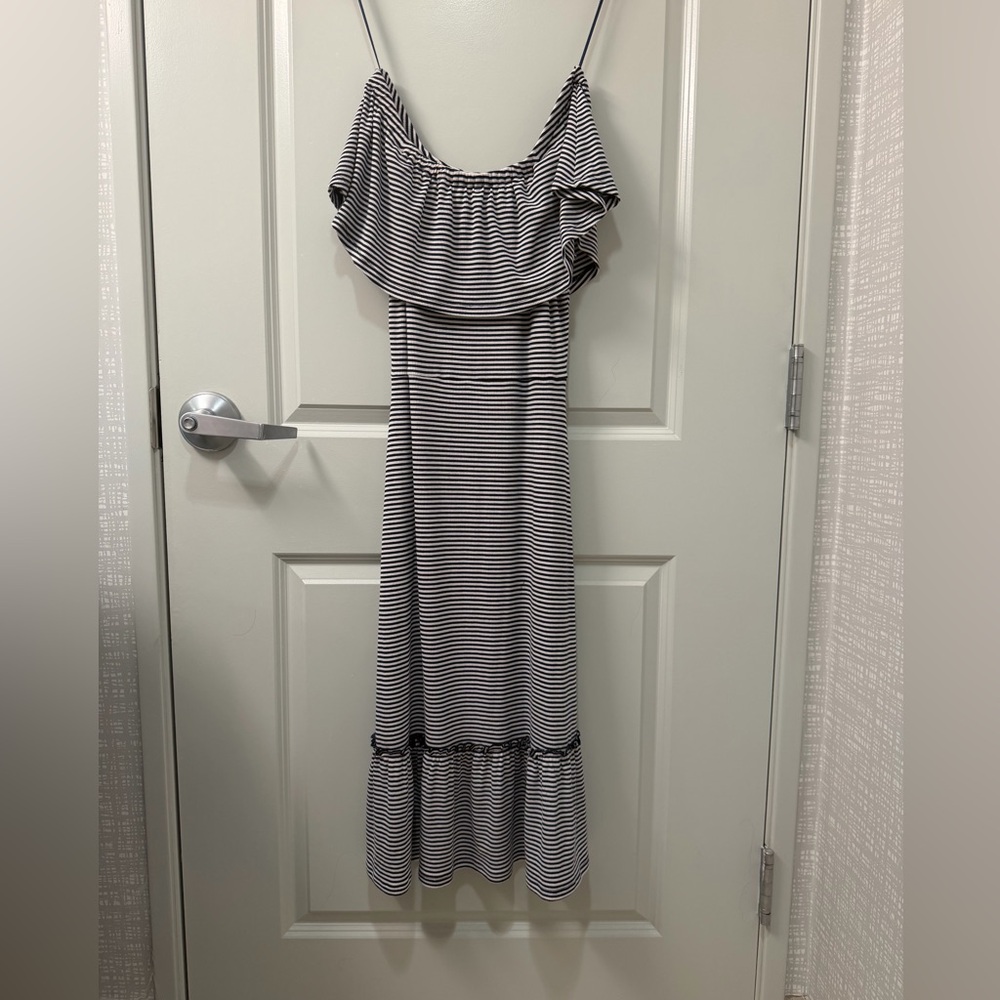 Michael Kors Black and White Striped Maxi Dress